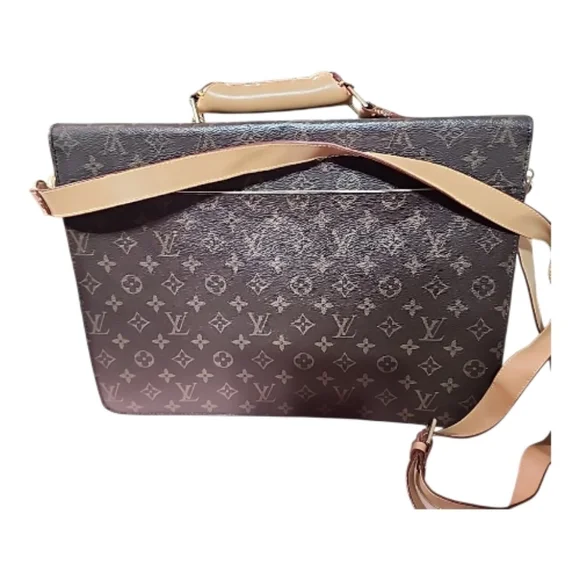 Designer Inspired Monogram Satchel | Structured Crossbody Briefcase Bag - Picture 3 of 10